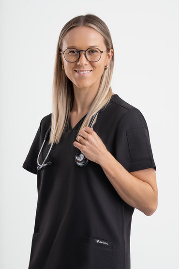 Zeal V Neck Scrub Top-Black