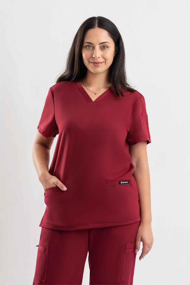 V Neck Scrub Top - Maroon