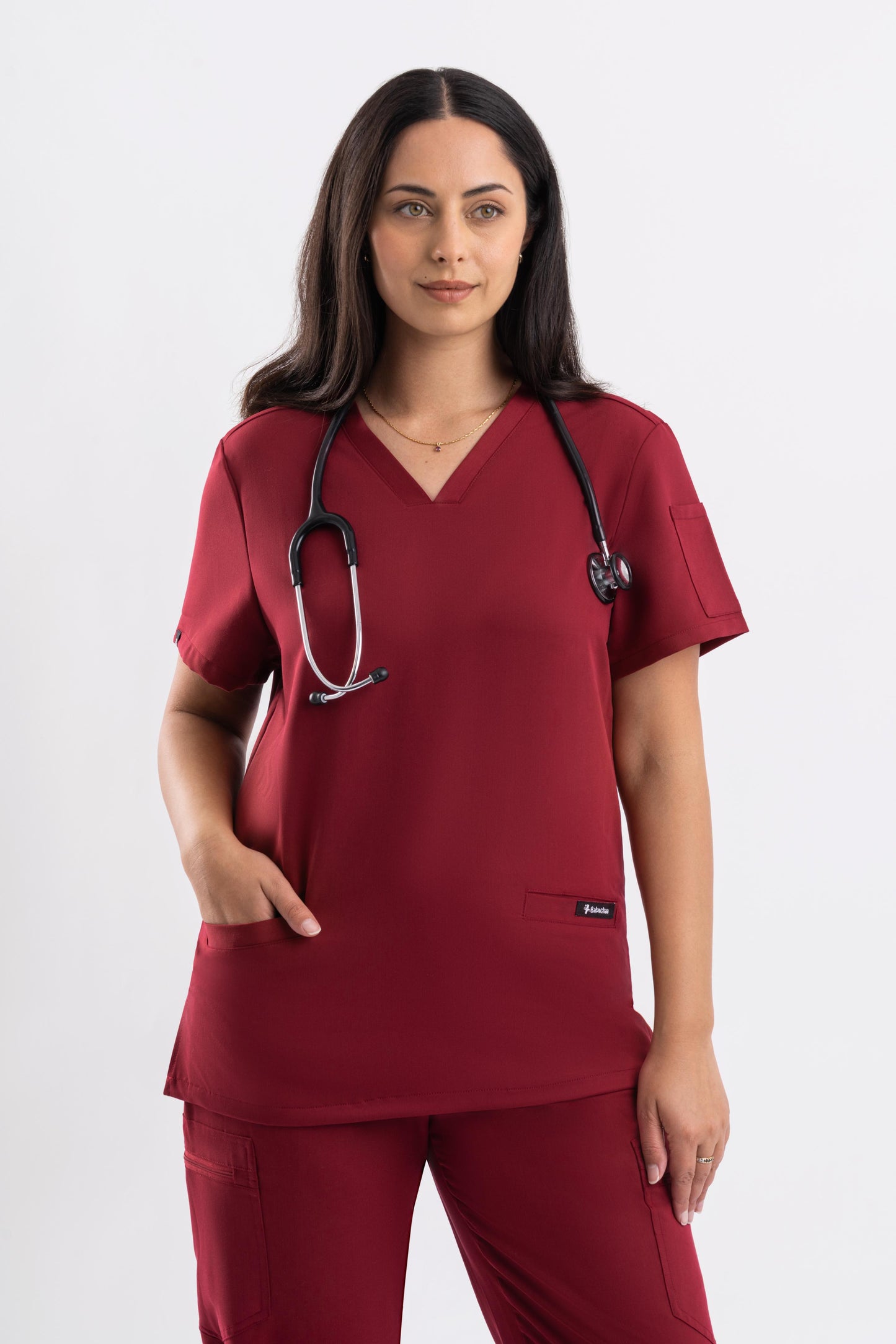 Zeal – Women’s V-Neck Scrub Top-Maroon