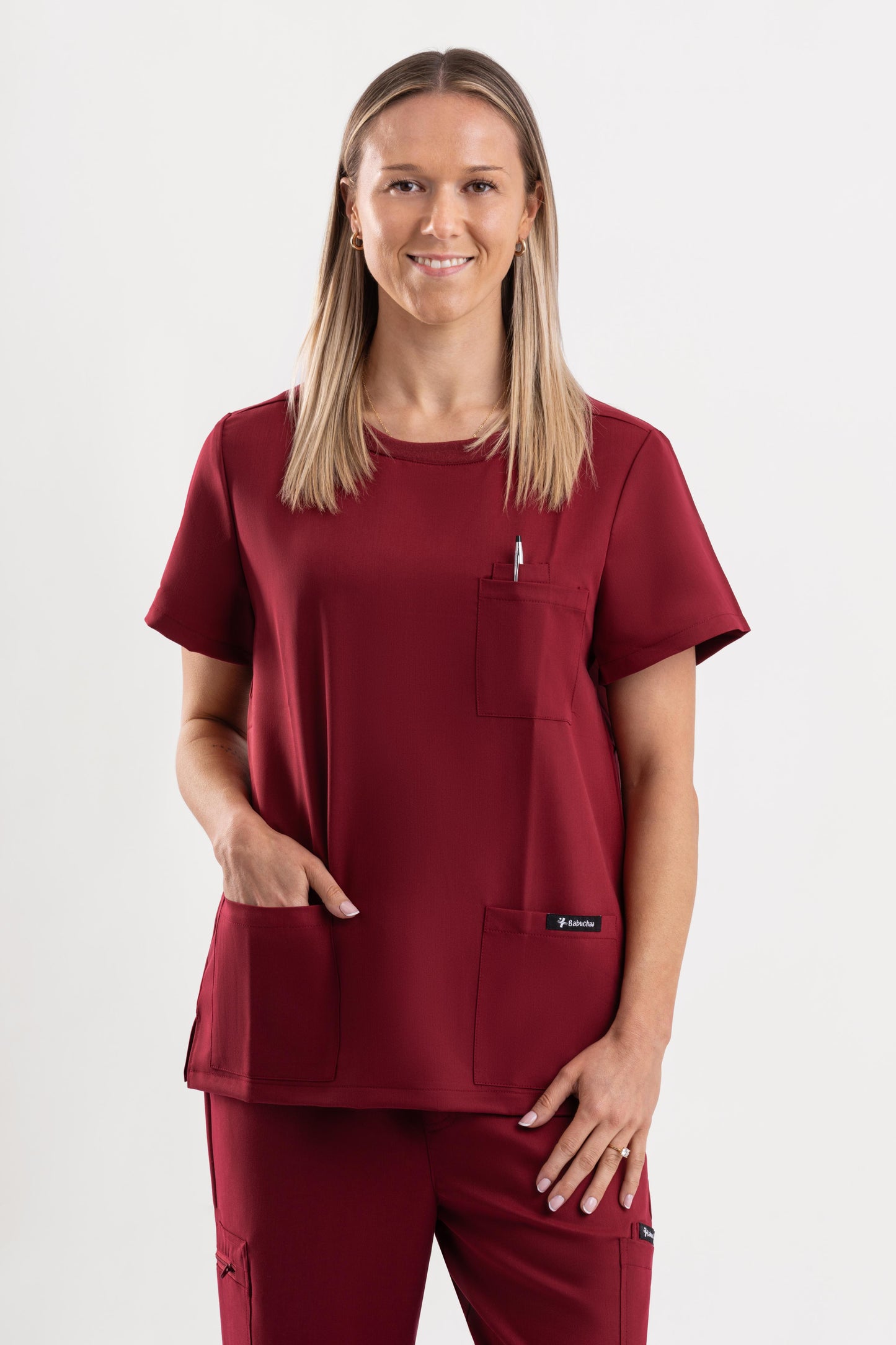 Halo – Women’s Crew Neck Scrub Top-Maroon
