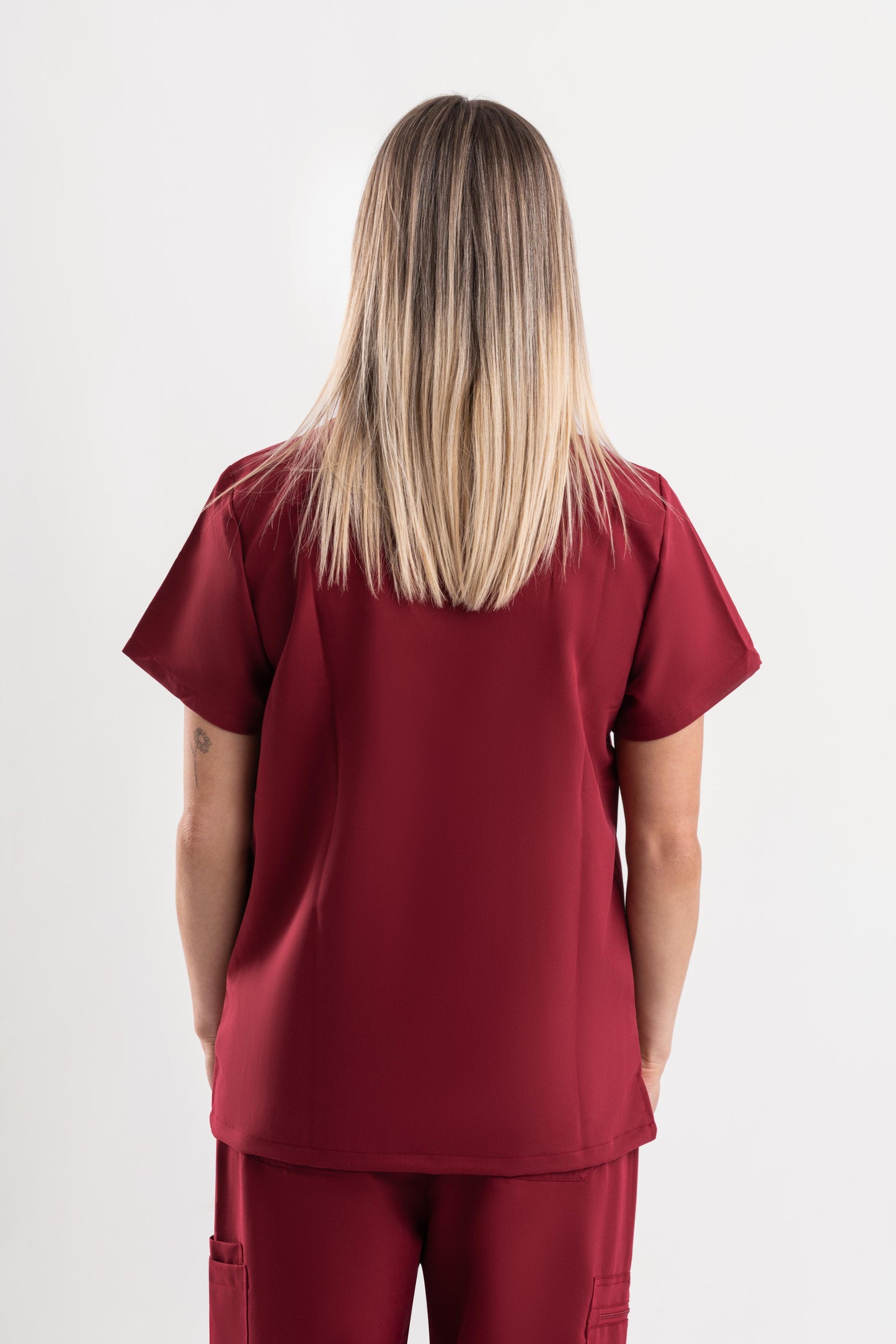 Halo – Women’s Crew Neck Scrub Top-Maroon