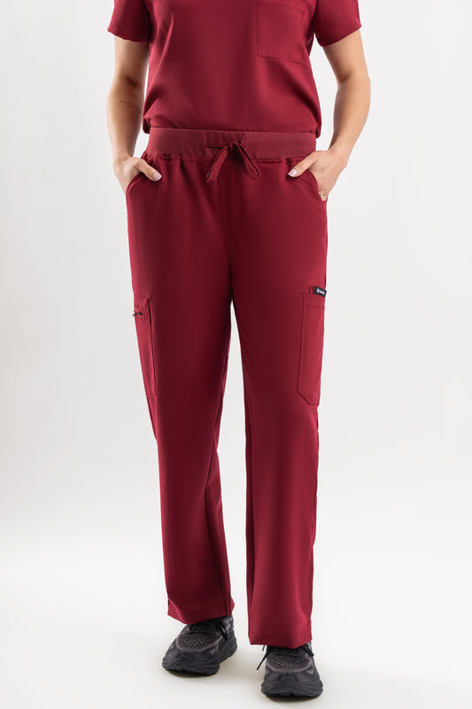 Core Straight Scrub Pants-Maroon
