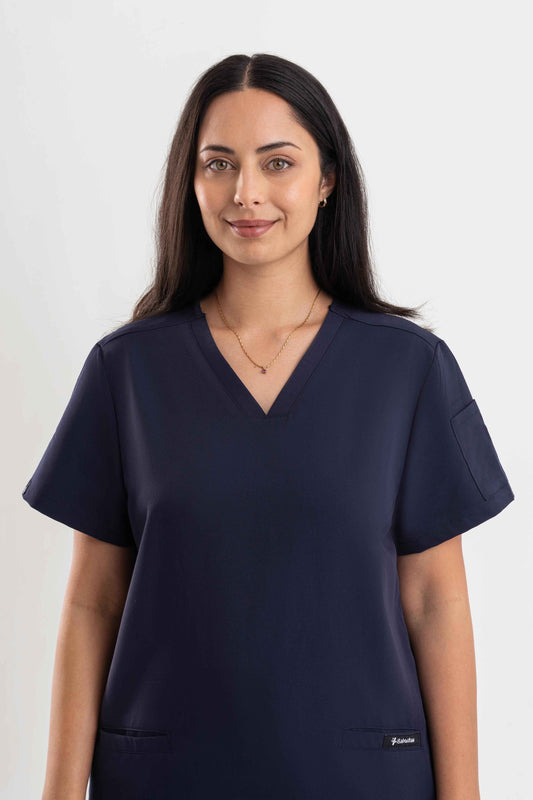 V Neck Scrub Top - Navy Blue