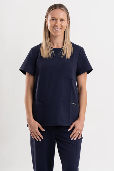 Halo Crew Neck Scrub Top-Navy Blue