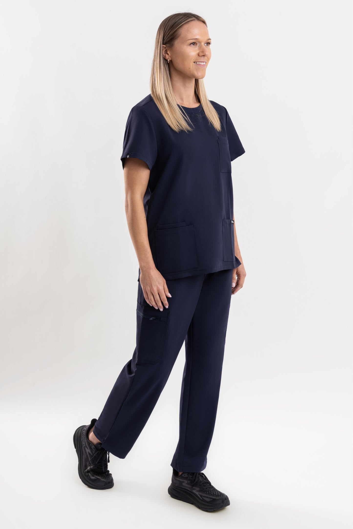 Halo – Women’s Crew Neck Scrub Top-Navy Blue