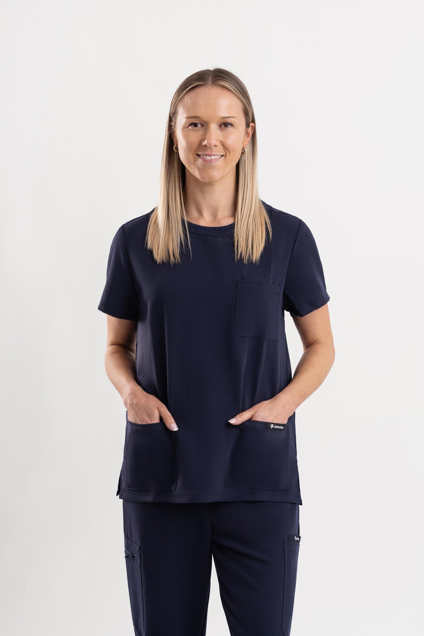 Halo – Women’s Crew Neck Scrub Top-Navy Blue