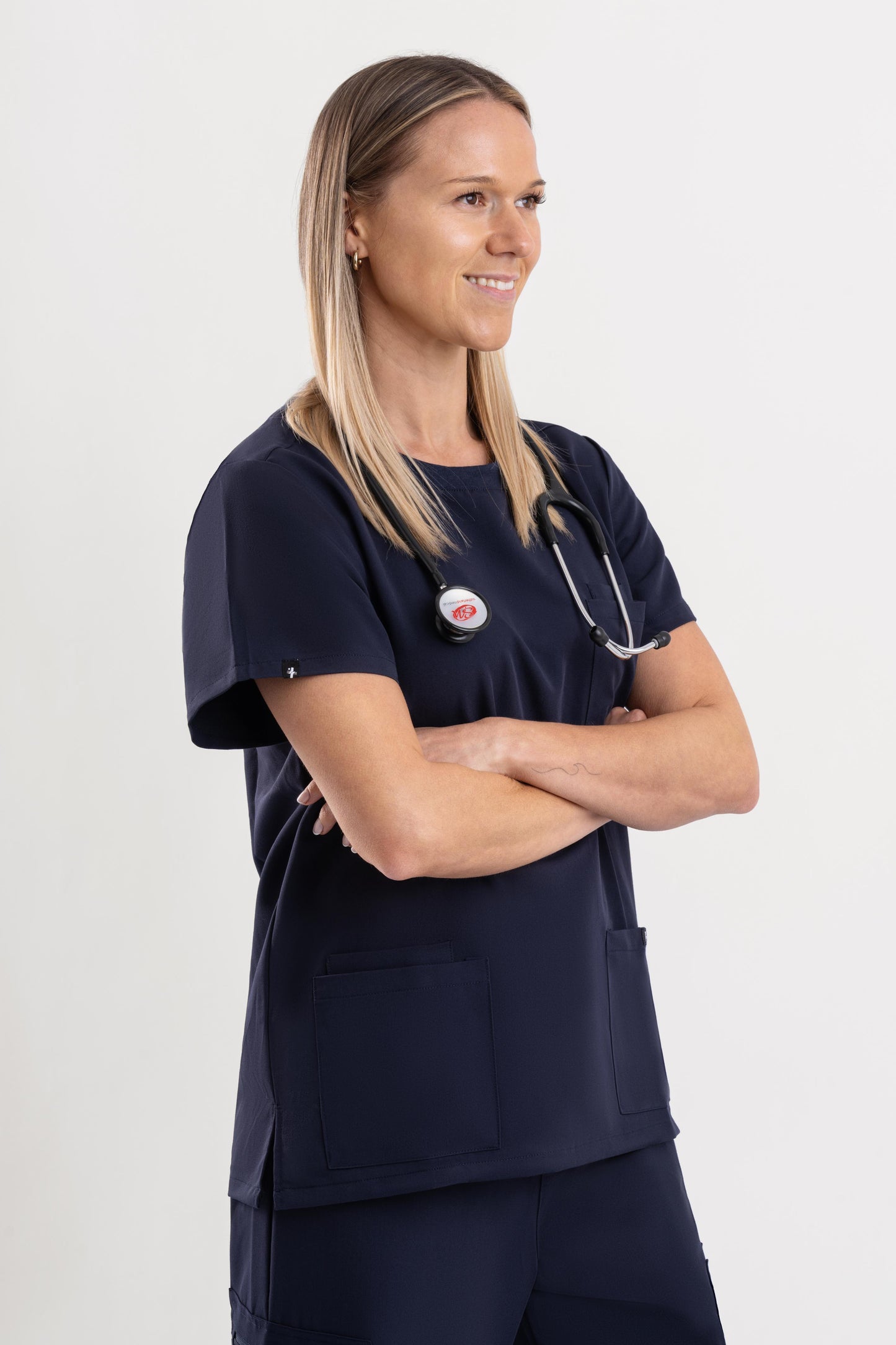 Halo – Women’s Crew Neck Scrub Top-Navy Blue