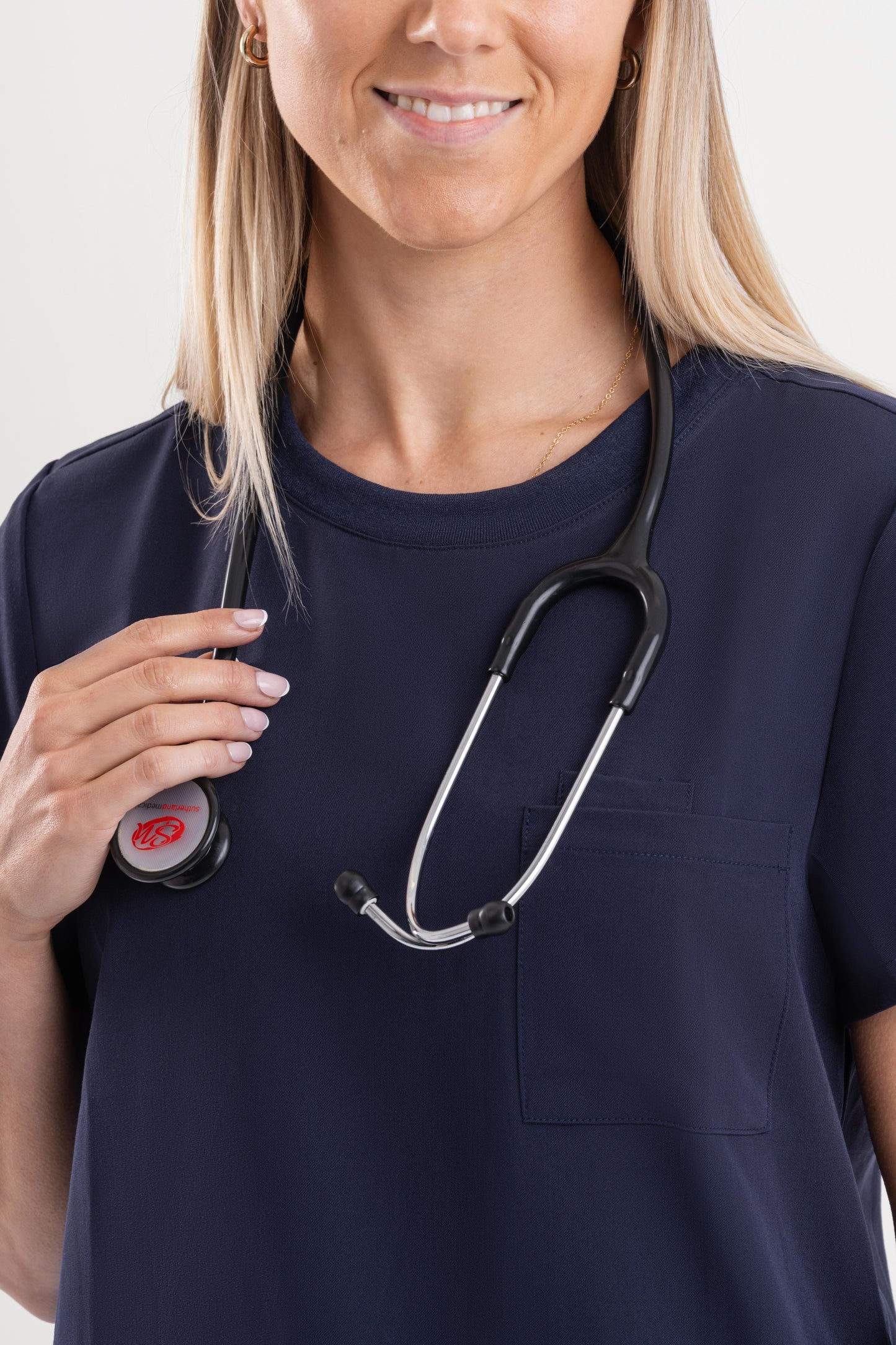 Halo – Women’s Crew Neck Scrub Top-Navy Blue