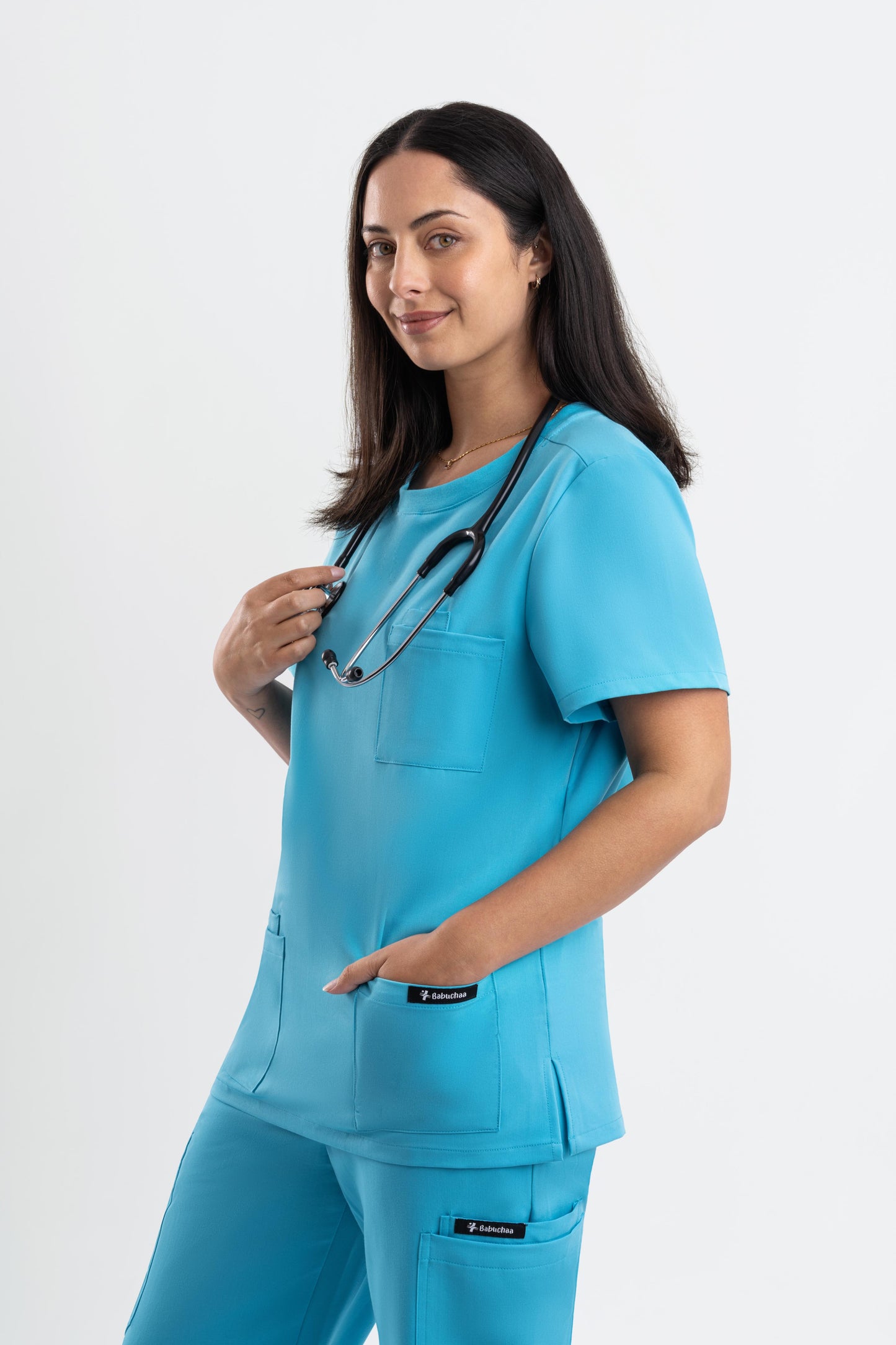 Halo – Women’s Crew Neck Scrub Top-Teal