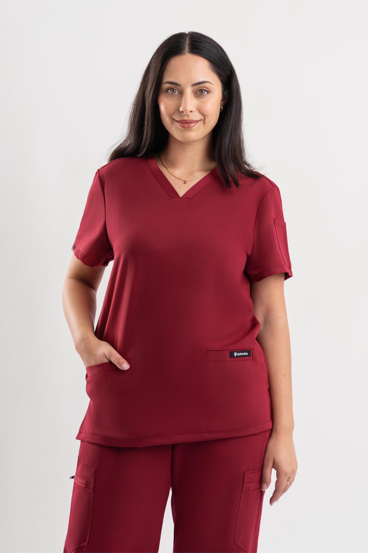 Zeal – Women’s V-Neck Scrub Top-Maroon