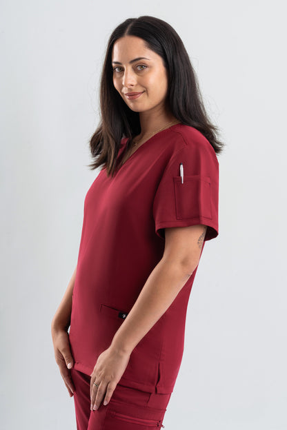 Zeal – Women’s V-Neck Scrub Top-Maroon