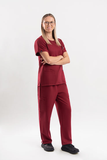 Halo – Women’s Crew Neck Scrub Top-Maroon