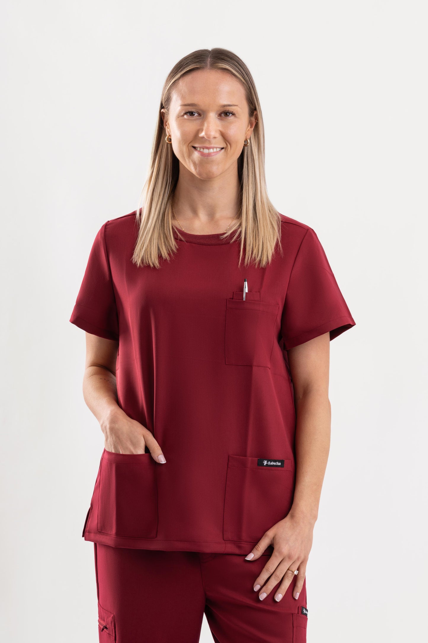Halo – Women’s Crew Neck Scrub Top-Maroon