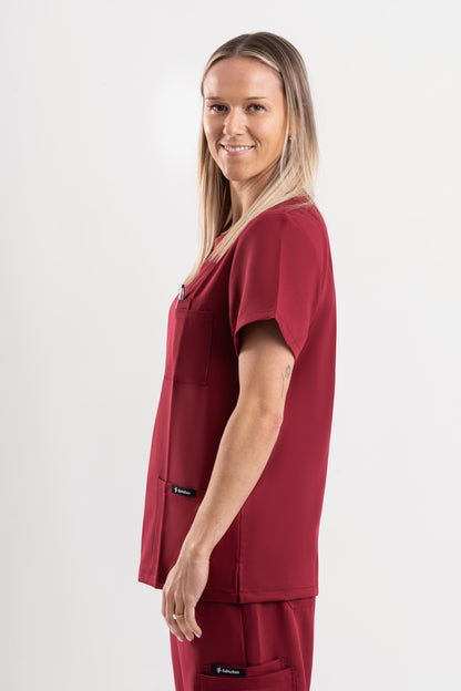 Halo – Women’s Crew Neck Scrub Top-Maroon