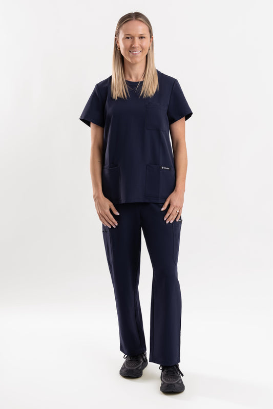 Halo – Women’s Crew Neck Scrub Top-Navy Blue