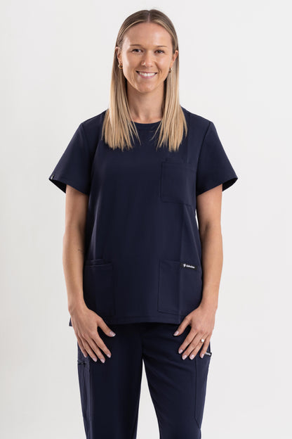 Halo – Women’s Crew Neck Scrub Top-Navy Blue