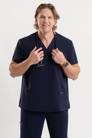 Valor – Men’s V-Neck Scrub Top-Navy Blue