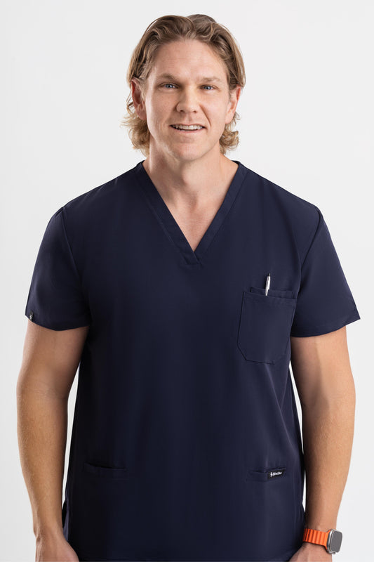 Valor – Men’s V-Neck Scrub Top-Navy Blue