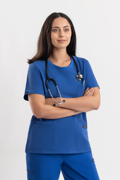 Halo – Women’s Crew Neck Scrub Top-Royal Blue