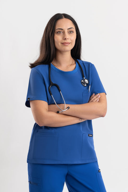 Halo – Women’s Crew Neck Scrub Top-Royal Blue