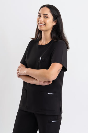 Halo – Women’s Crew Neck Scrub Top-Black