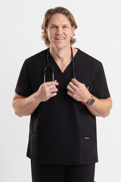 Valor – Men’s V-Neck Scrub Top-Black